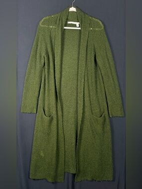 Chelsea & Violet Olive Green Long Open-Front Cardigan wool mohair poly blend